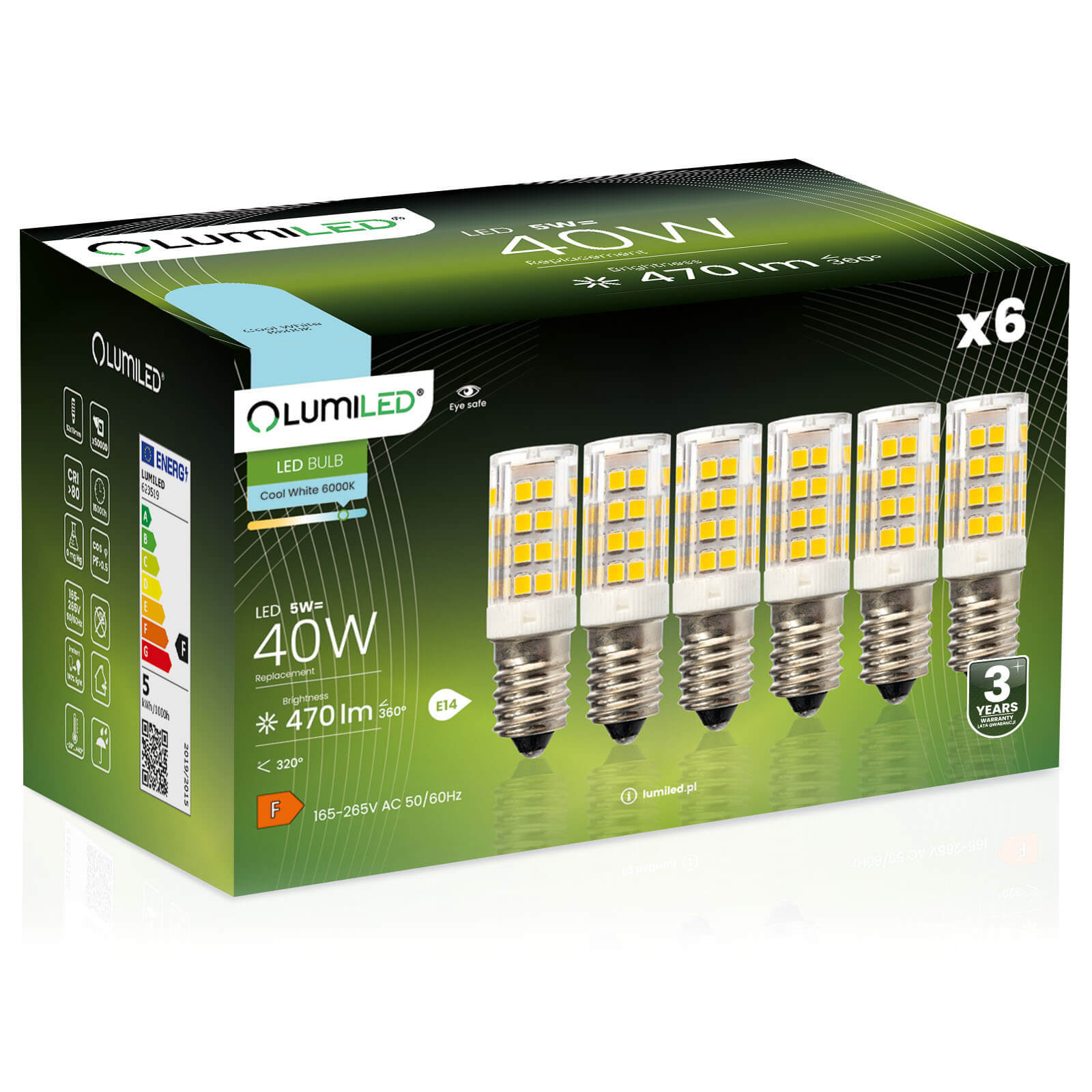 6x Żarówka Lumiled LED E14 Tubularna T25 5W = 40W 470lm 6500K Zimna 320st