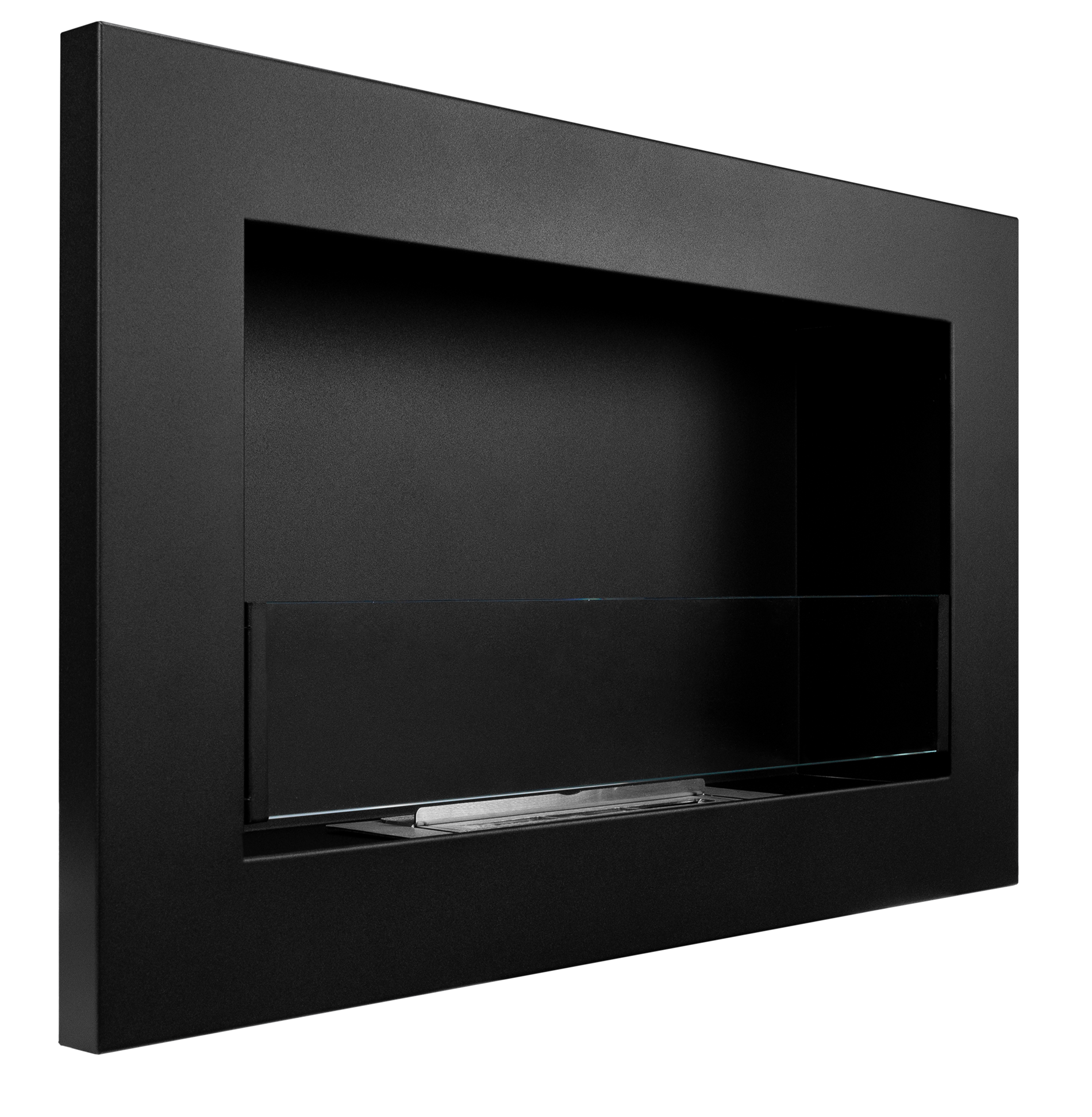 Lareira de bioetanol suspensa com vidro 650x400 preto slim mate estruturado - Linhas Limpa e Calor Aconchegante - 3