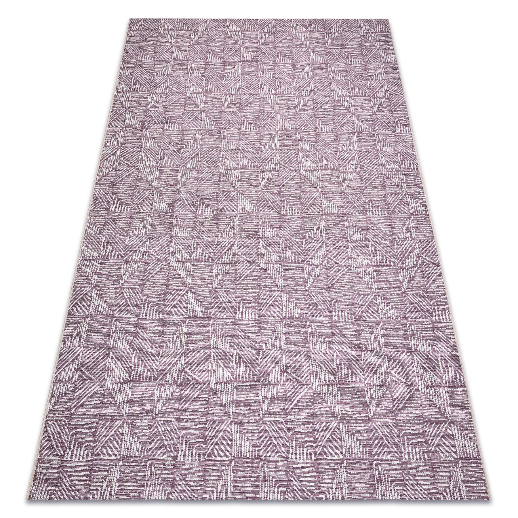 Dywan Sznurkowy SIZAL COLOR 47373260 Linie, trójkąty, jodełka - śliwka / beż 200x290 cm
