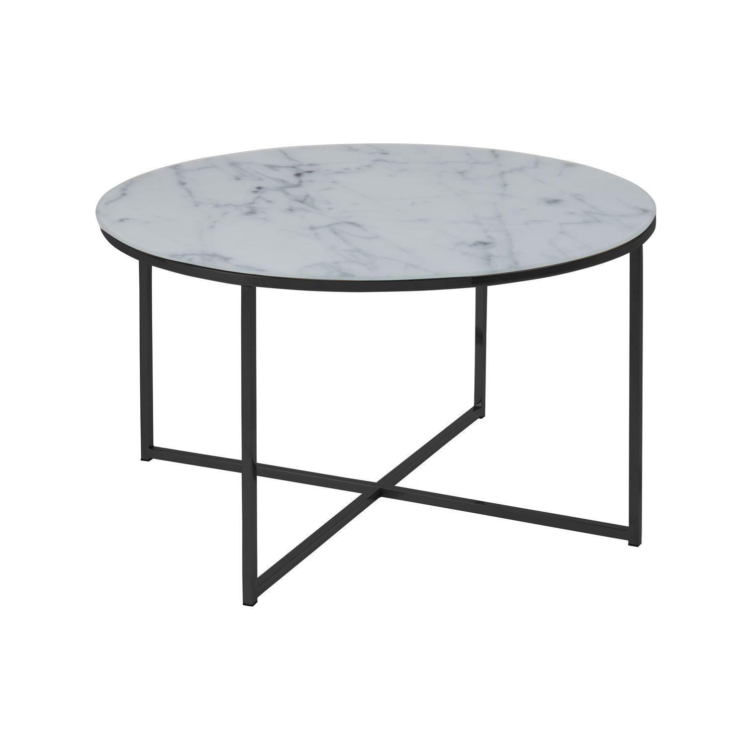 Table basse ronde en verre effet marbre - Diam. 80 cm - Blanc et Noir ...