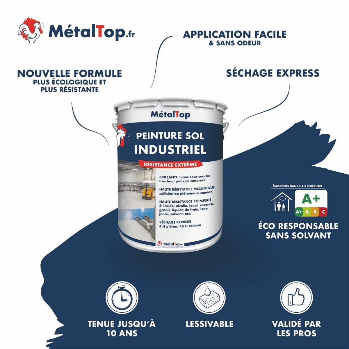Peinture Sol Industriel - Metaltop - Bleu clair - RAL 5012 - Pot 5L - 4