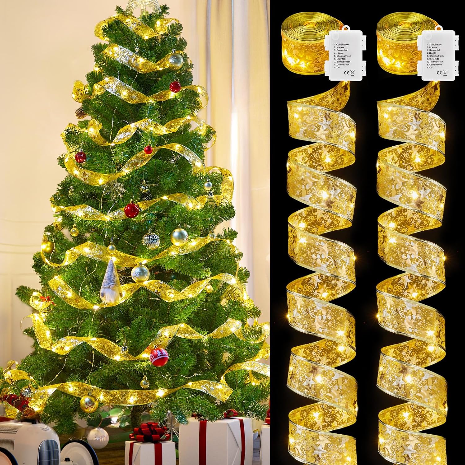 Nialnant Nastro Luminoso LED Per Albero Di Natale: 10m, 100 Luci Calde, Con Timer E Telecomando, 8 Modalità, Dorato