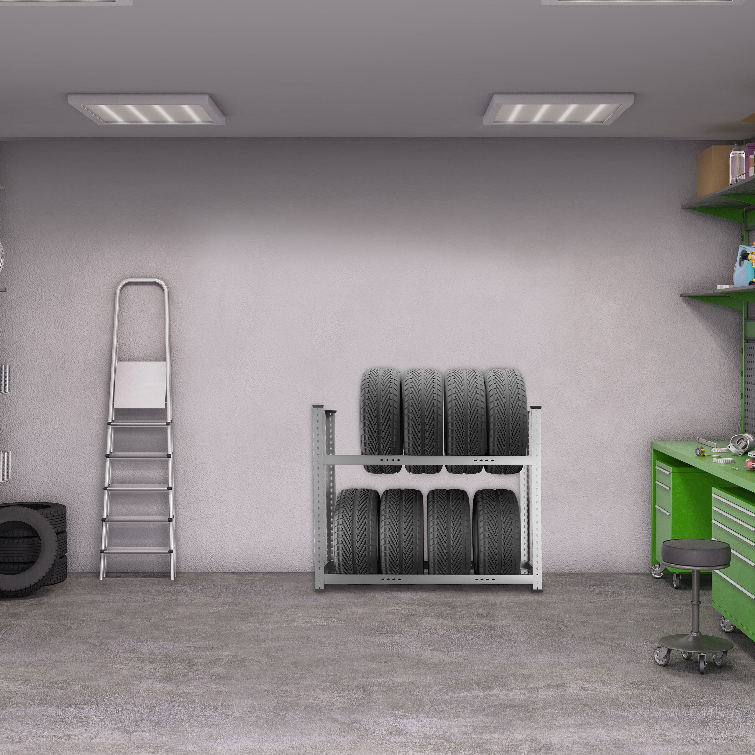 Scaffale Portagomme Per 8 Pneumatici - Acciaio, Capacità 150kg, Regolabile, Per Garage - Foto 9