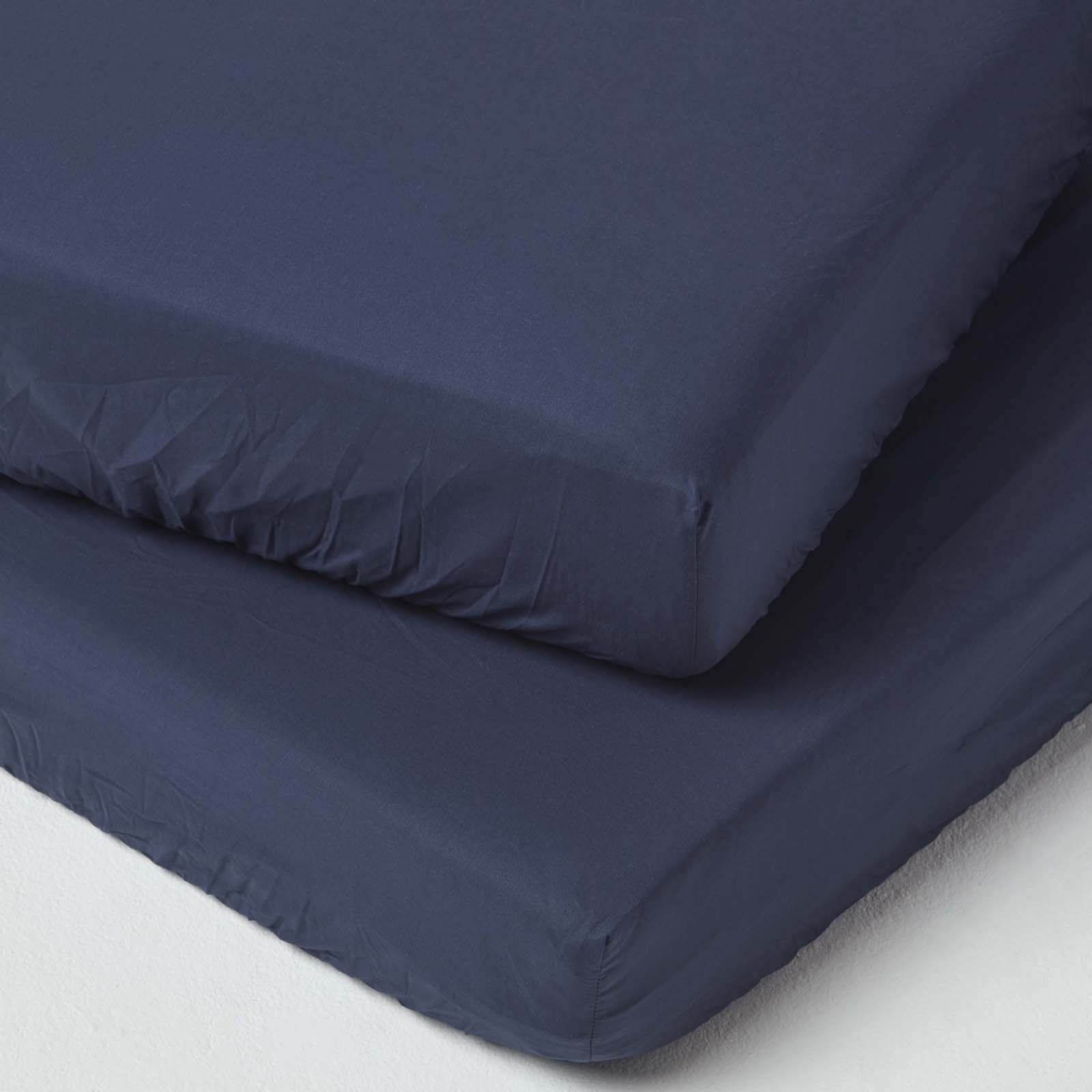 Homescapes Set di 2 lenzuola matrimoniali in cotone egiziano 200 fili blu navy, 70 x 140 cm | Leroy Merlin