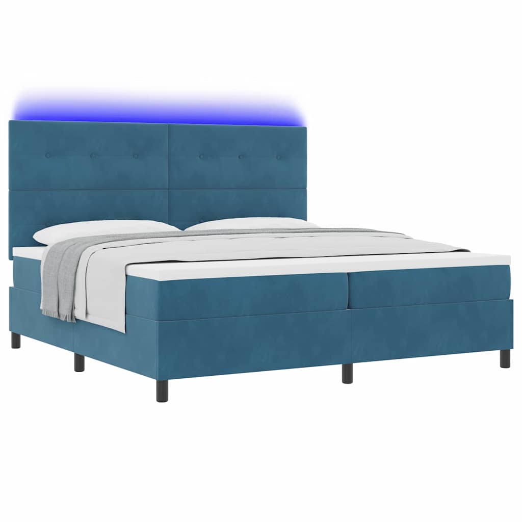 Cama Box Spring LED Azul Oscuro 200 x 200 cm Terciopelo | Leroy Merlin