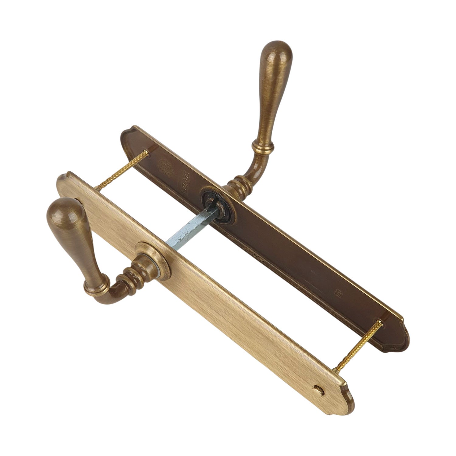 2 poignées de porte DURANCE sans trou, Laiton patiné entraxe 195 mm, salon cuisine séjour - 5