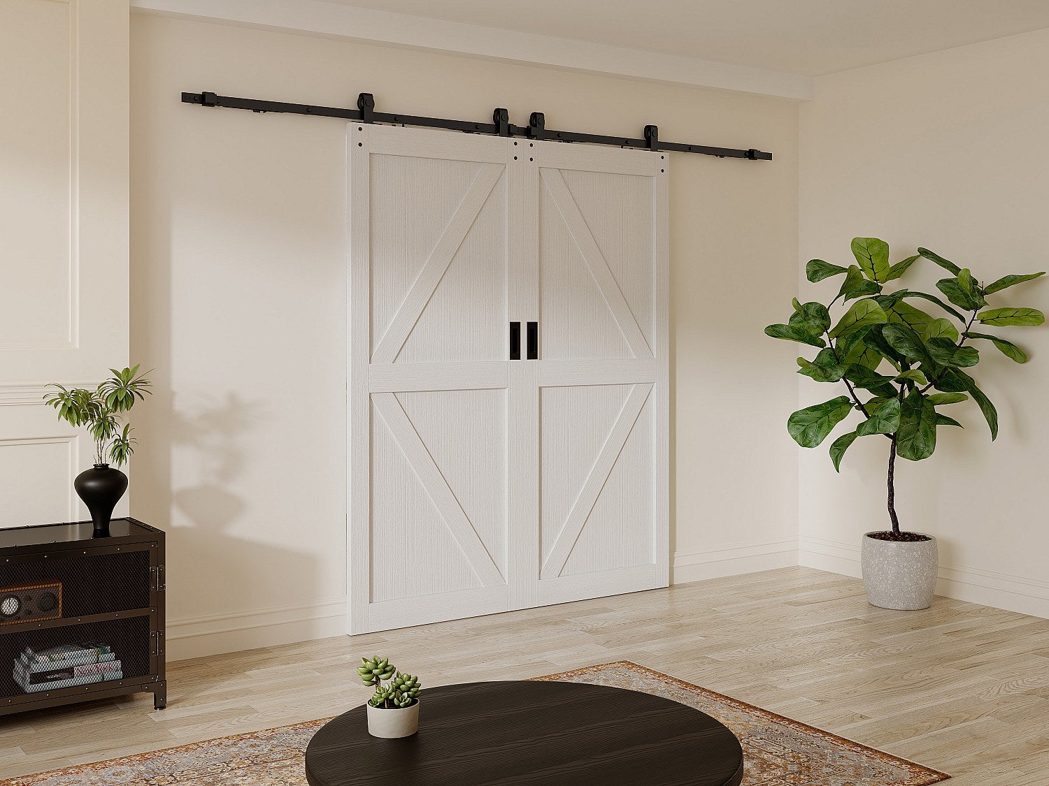 Drzwi przesuwne podwójne naścienne - Drewno i MDF - biały - 2 x wys. 205 x szer. 83 cm - NEFARA