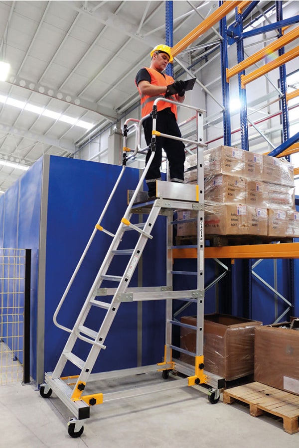 Escabeau roulant 4 marches - Hauteur max. de travail 3.00m - Portillon saloon - RD0012-1 - 3