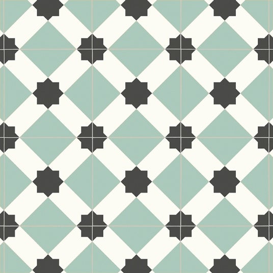 First vinyl floor - baldosas de cemento efecto geométrico - verde agua - rollo 4m x 3m