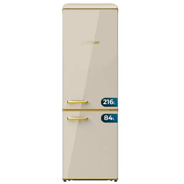 Cecotec Frigorífico Combi 2 Puertas Retro de 300 L Bolero CoolMarket Combi Origin 300 Beige E. Altura 1915 cm y 60 de Ancho Control de Temperatura