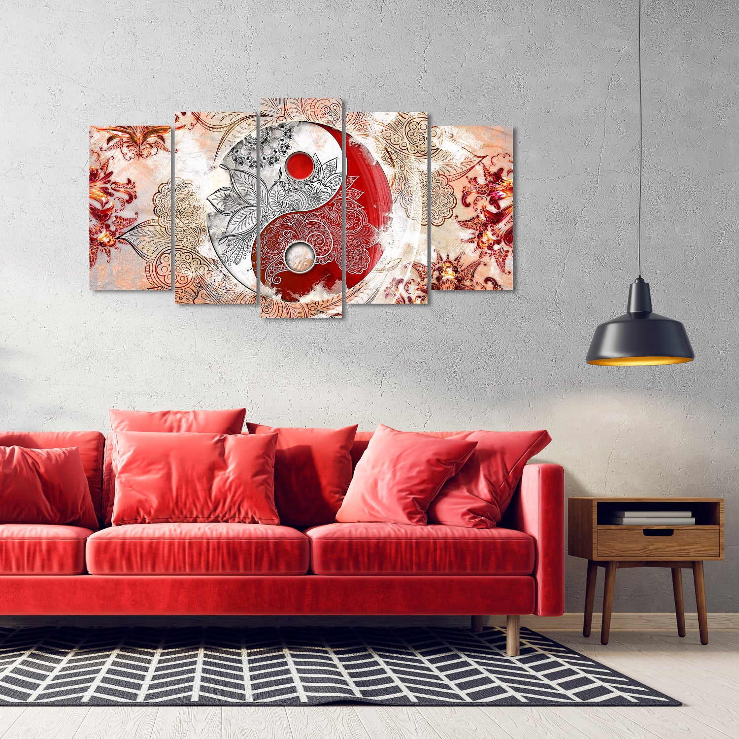 DekoArte - Impression Sur Toile Moderne | Décoration Pour Le Salon Ou Chambre | Ying Yang Zen Beige Rouge | 150x80cm - 4