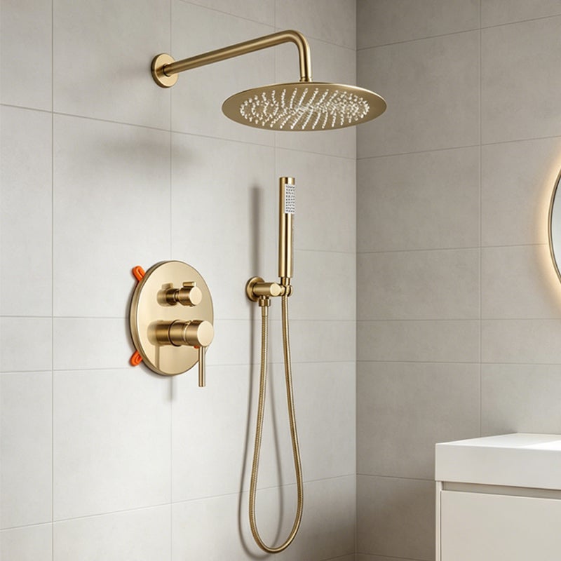 Grifo de ducha integrado de 2 vías en oro cepillado, mezclador de ducha tipo lluvia para montaje en pared, cabezal de ducha para baño, 25 cm