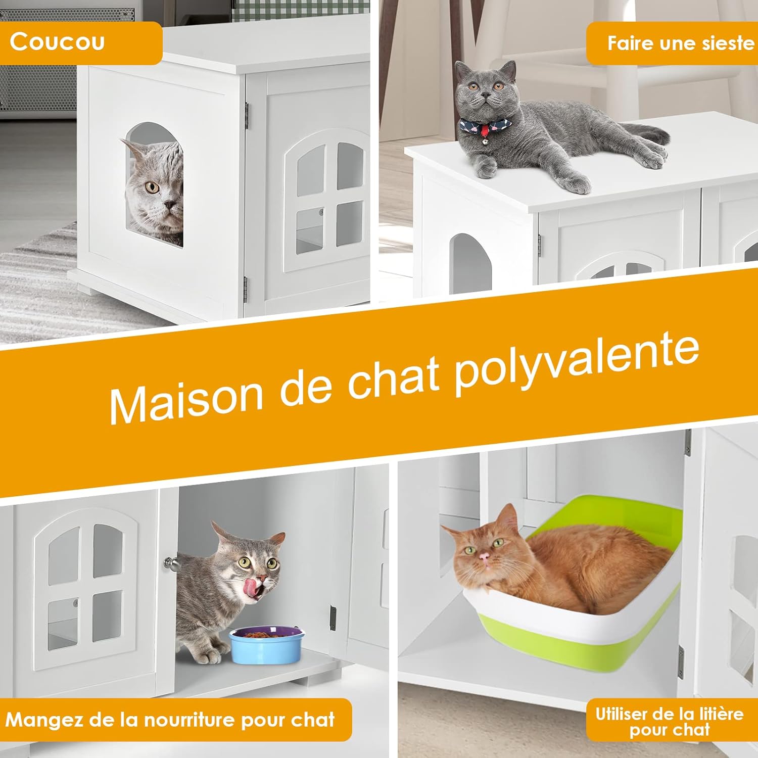 Caixa de areia para gatos, Caixa de areia para gatos com 2 portas, orifícios de ventilação, para sala de estar, quarto, 81 x 53 x 49 cm, branco - 5