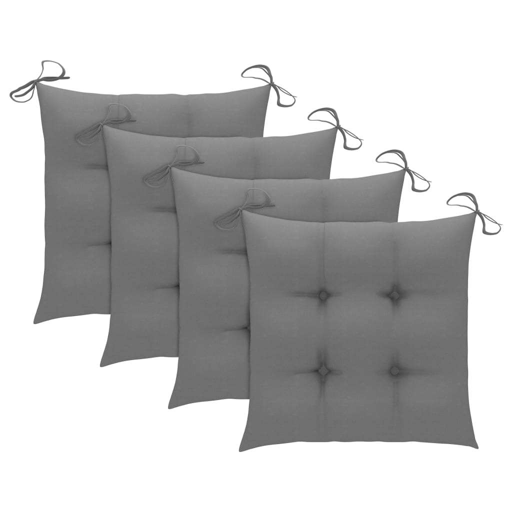 Chaises de jardin avec coussins gris 4 pcs Bois de teck massif - 3