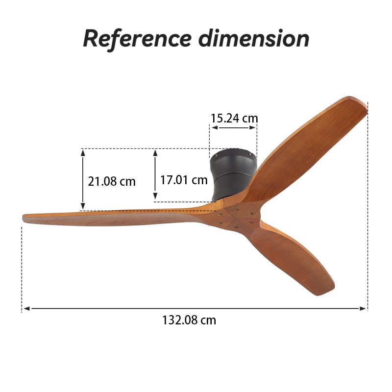 Ventilateur plafond 132 cm noir mat sans lumière, 3 pales bois massif, télécommande, moteur DC silencieux, minuterie - 3