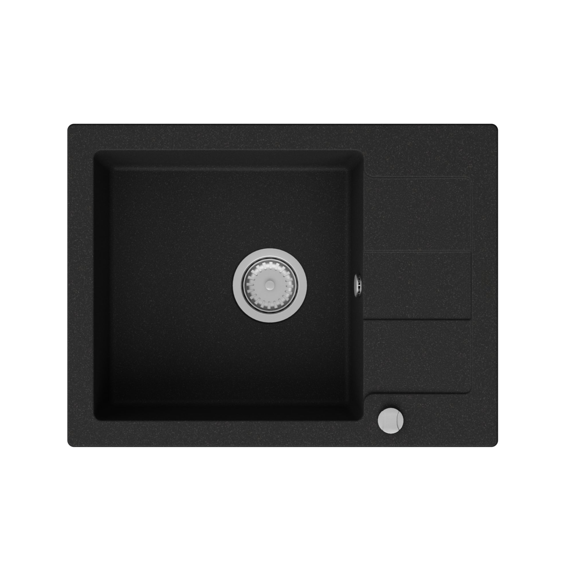 Zlewozmywak granitowy GranMaster 640x480x174 mm, jednokomorowy z ociekaczem, czarny metalik 1 szt.