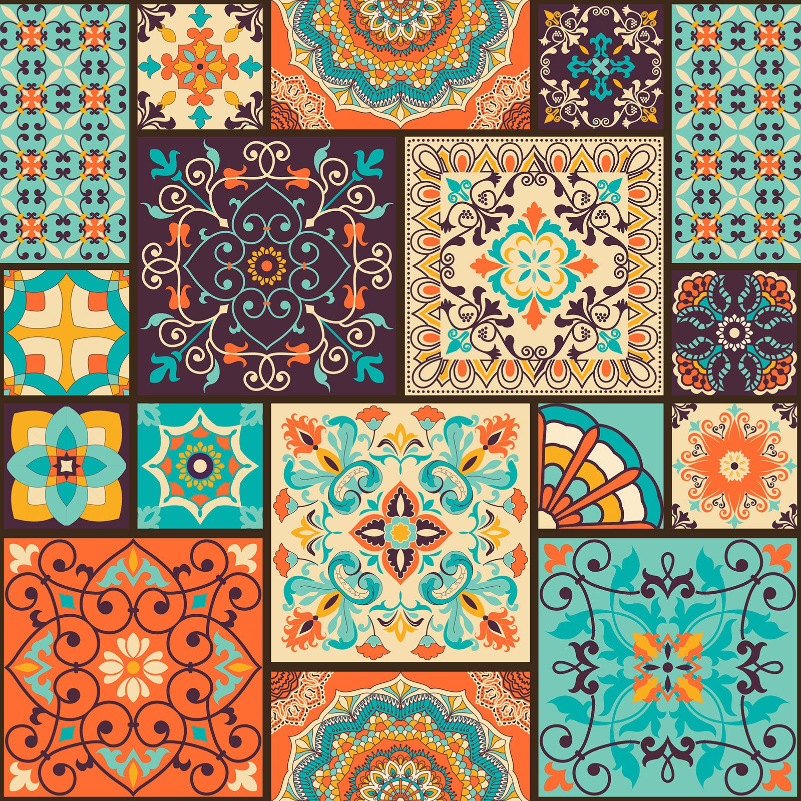Crédence adhésive sticker décoratif pour cuisine - Effet carreaux de ciment - Adhésif BRILLANT - 60x60 cm - 2