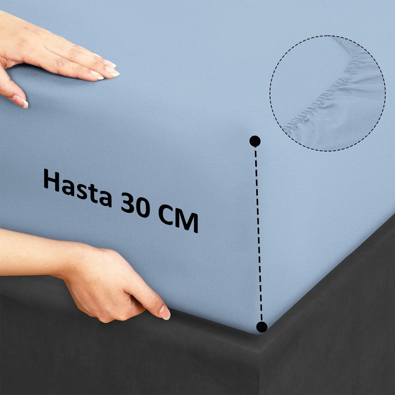 Juego de Sábanas 100% Algodón | 3 Piezas | Bajera Ajustable 30 CM | Funda Almohada Boca Abierta | Hipoalergénico, Absorbe Humedad | Celeste Cama 90 - 6