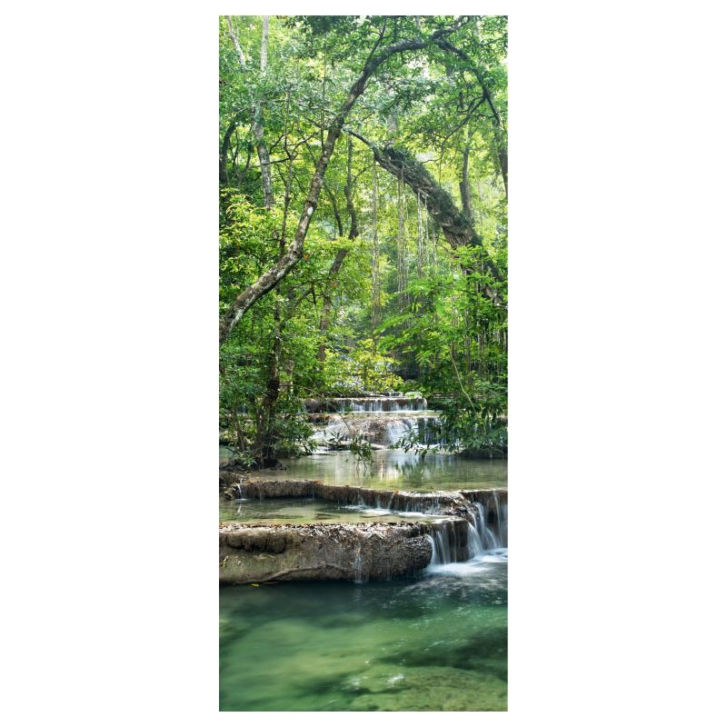 Poster De Porte Forêt D'Émeraude Paysage Vert 85x205 Cm - Sticker Préencollé Scenolia