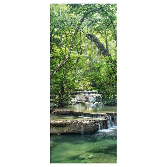 Poster De Porte Forêt D'Émeraude Paysage Vert 85x205 Cm - Sticker Préencollé Scenolia
