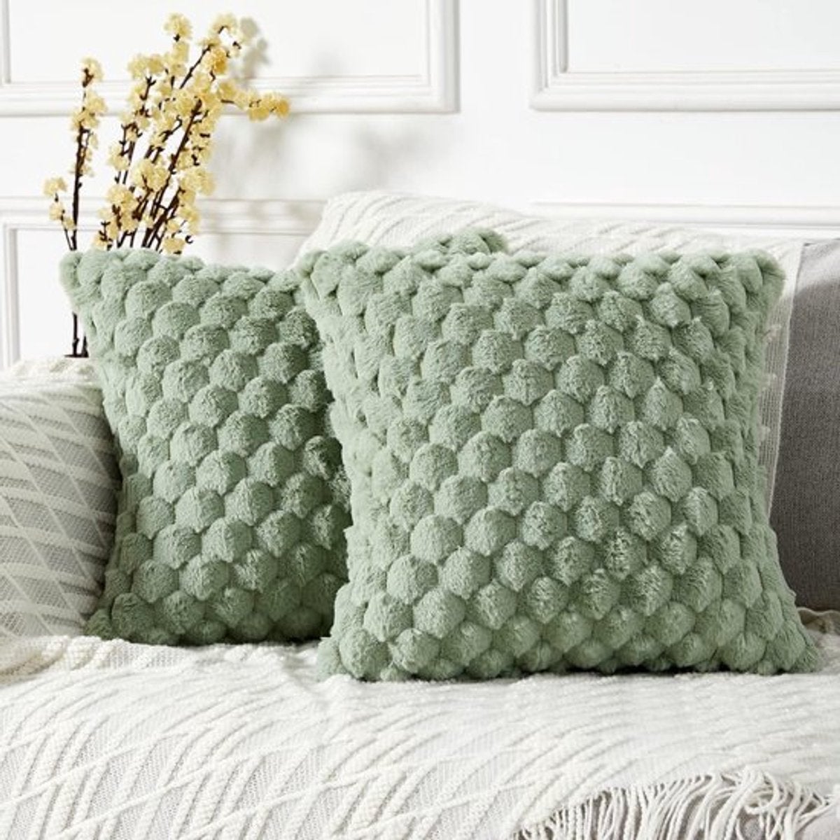 Kussensloop, Set de 2, 45*45 cm, Extra moale și confortabil, Husă de pernă decorativă, Potrivită pentru canapele, paturi, camere de zi, Verde 2buc