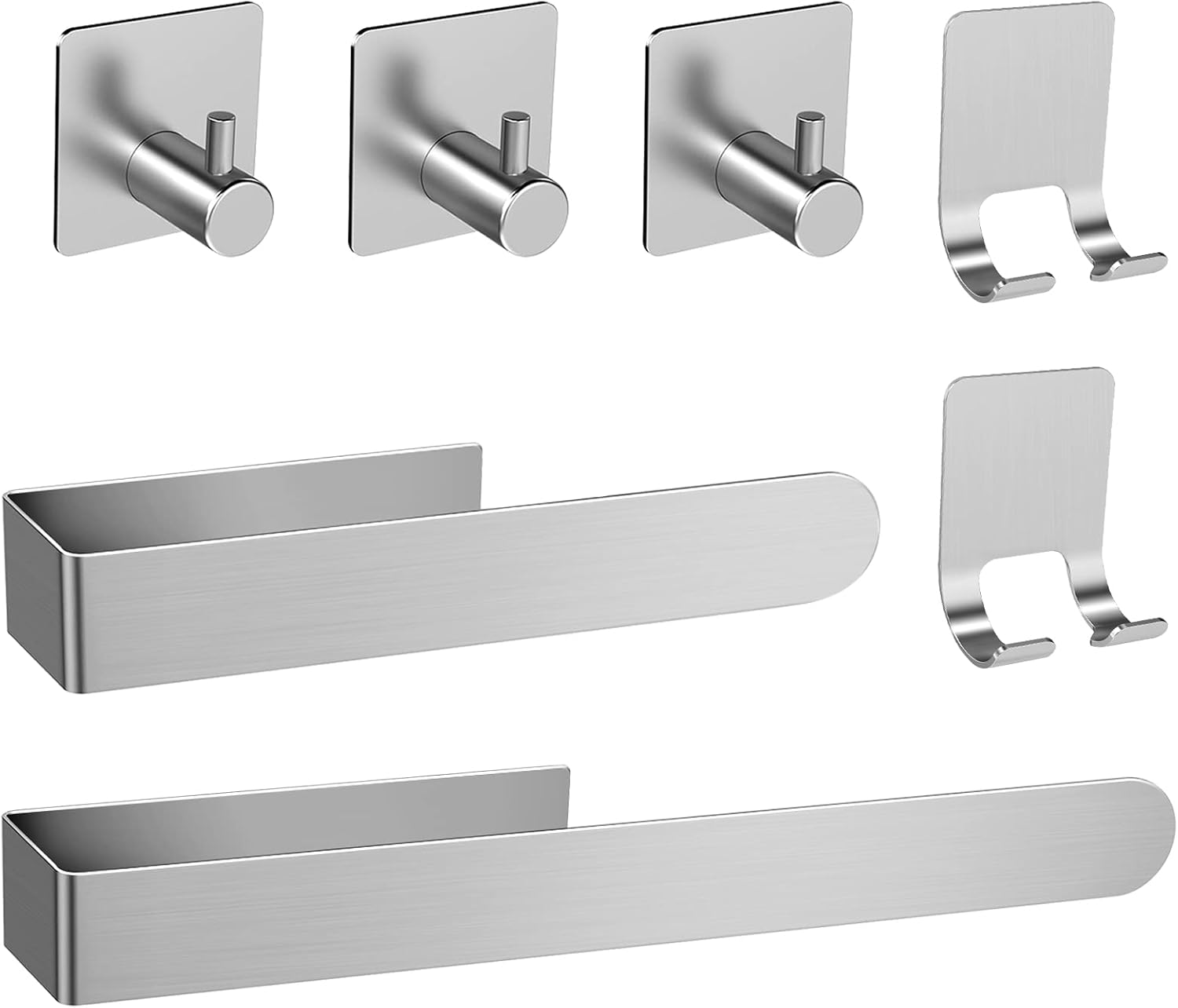 7-częściowy wieszak na ręczniki, akcesoria łazienkowe ze stali nierdzewnej 304, nie wymaga wiercenia ani wklejania, srebrny