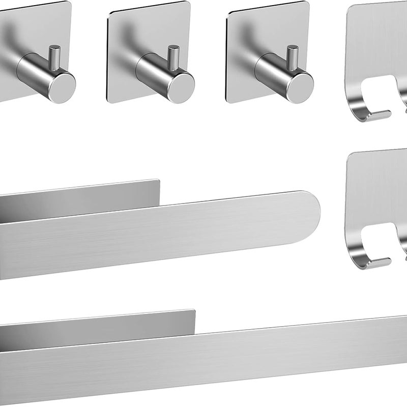 7-częściowy wieszak na ręczniki, akcesoria łazienkowe ze stali nierdzewnej 304, nie wymaga wiercenia ani wklejania, srebrny