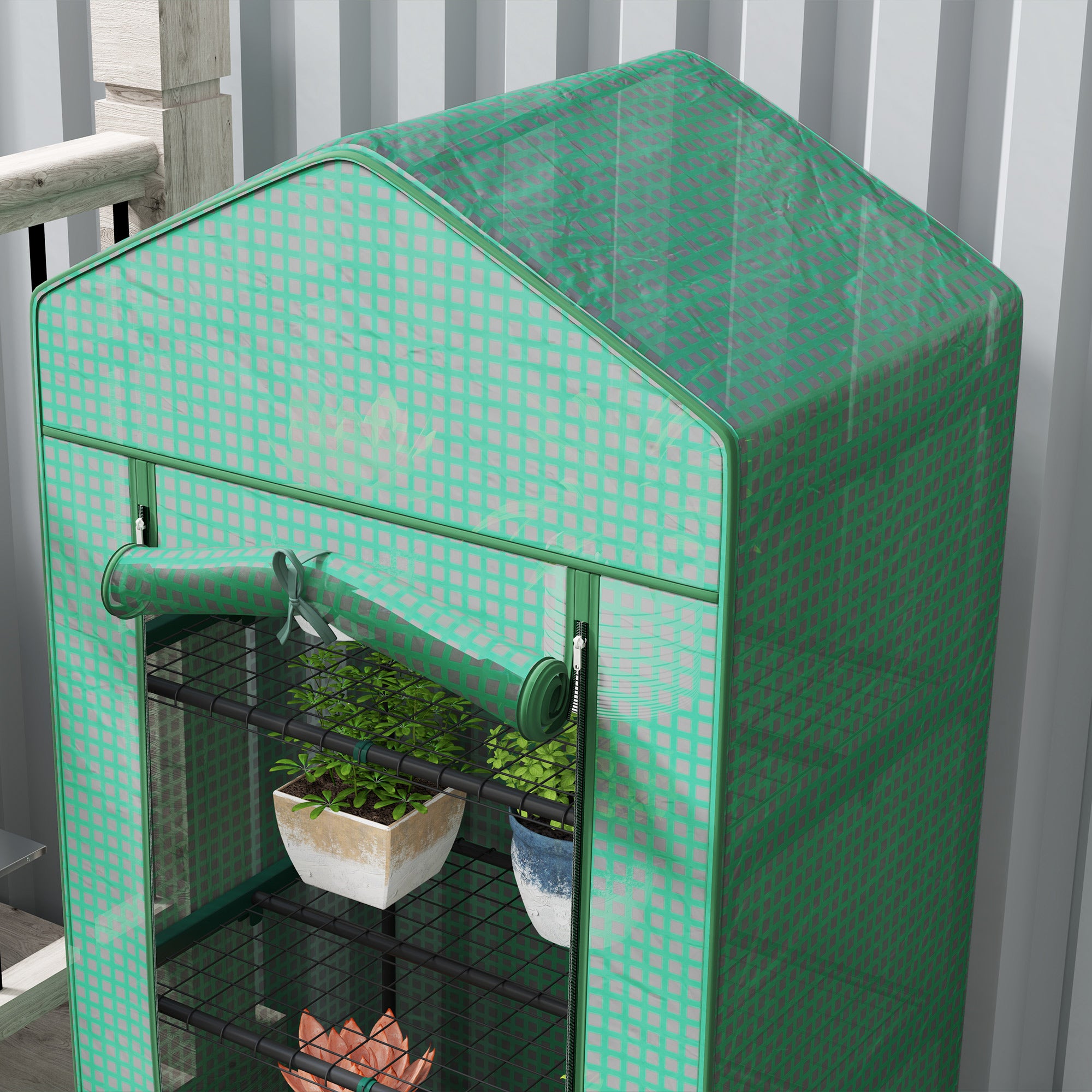 Serre de jardin balcon étagère serre 5 niveaux 0,69 x 0,49 x 1,93 m acier bâche amovible PE vert - 9
