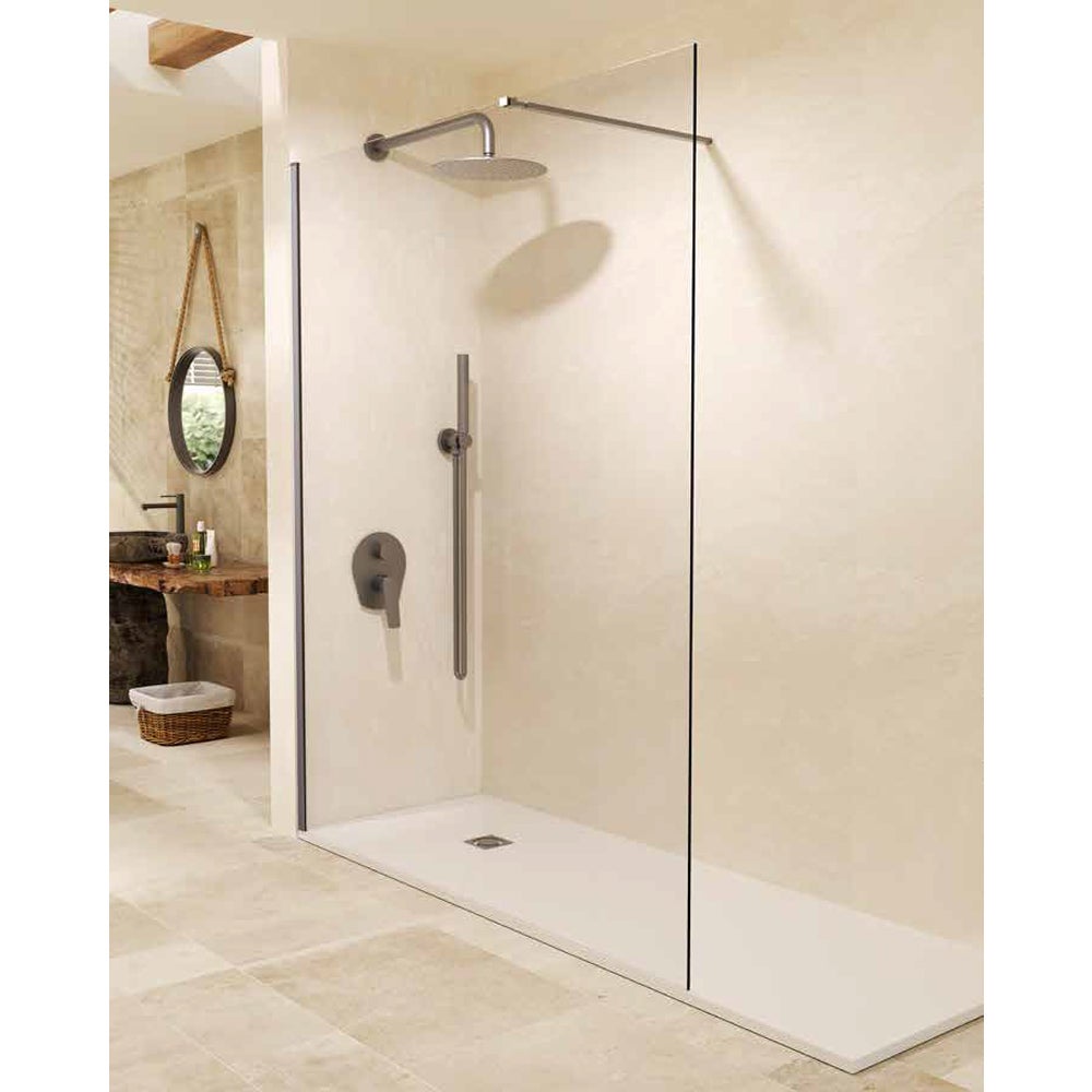 Pannello Doccia Fisso Walk-In | Vetro Temperato 8 mm Anticalcare Trasparente | Altezza 200 cm | Black Gun Metal 160cm - 5