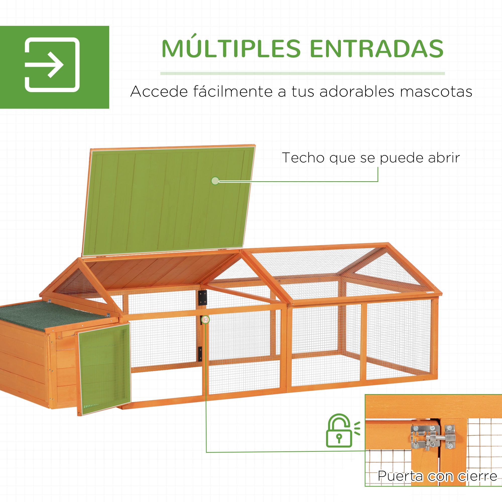 Galinheiro de Exterior PawHut Madeira Natural Madeira de Abeto e Metal 240x112,5x76cm - 5