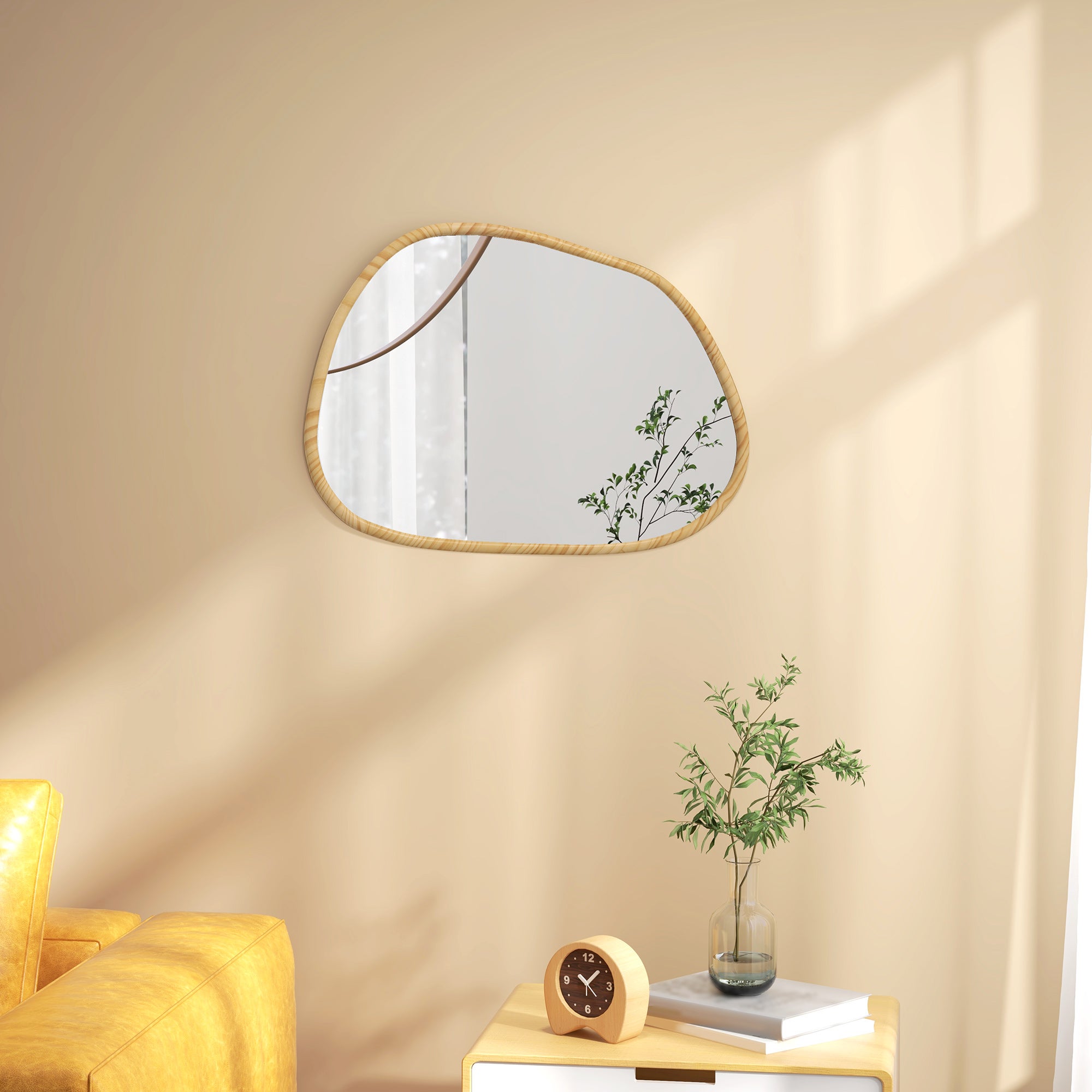 Homcom Espejo De Pared Vidrio Madera Natural 70X2.1x50 Cm , Leroy Merlin