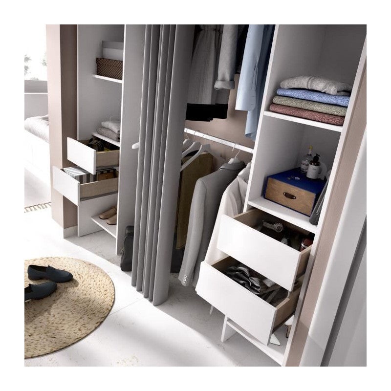 Dressing extensible avec rideau + 4 tiroirs - Decor Blanc - L 180-113 x P 50 x H 205 cm - SUIT - 5
