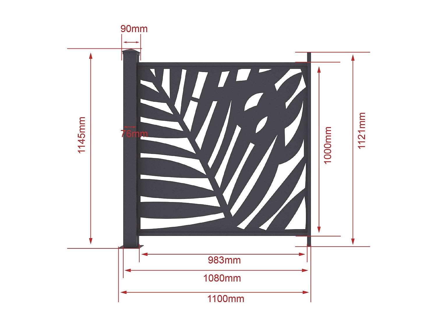 Clôture à poser en aluminium à motif tropical en découpe laser - Kit extension - H114 x L110 cm - Anthracite - TOGIRO - 6