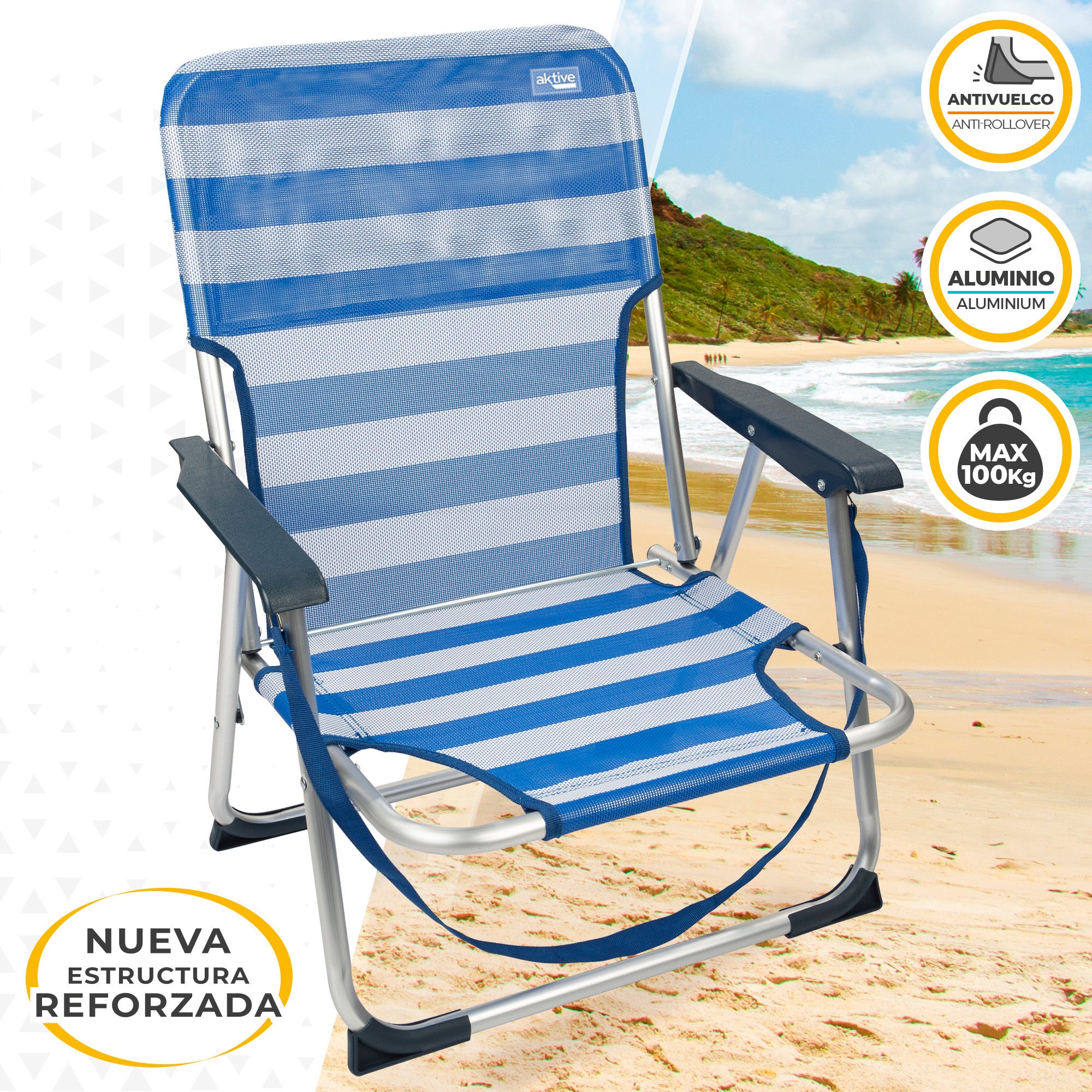 Cadeira dobrável fixa alumínio Aktive Beach - marinheiro - 2