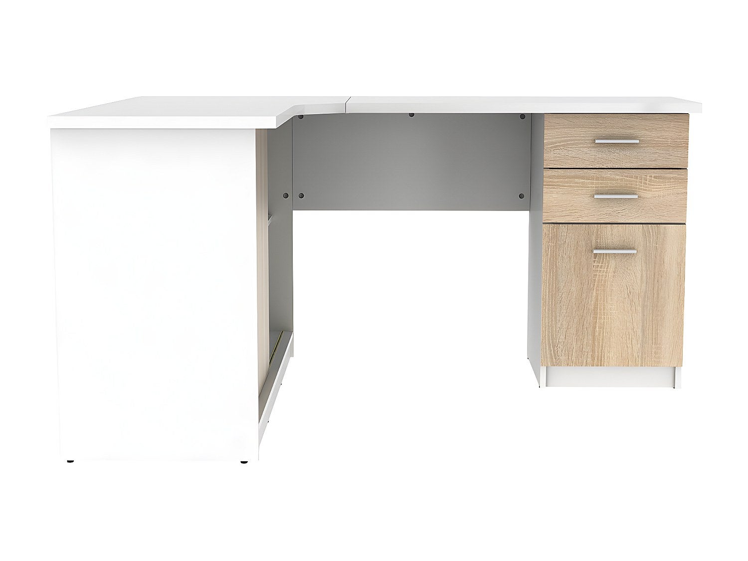 Bureau d'angle NORWY - 2 portes & 2 tiroirs - Blanc et chêne - 3