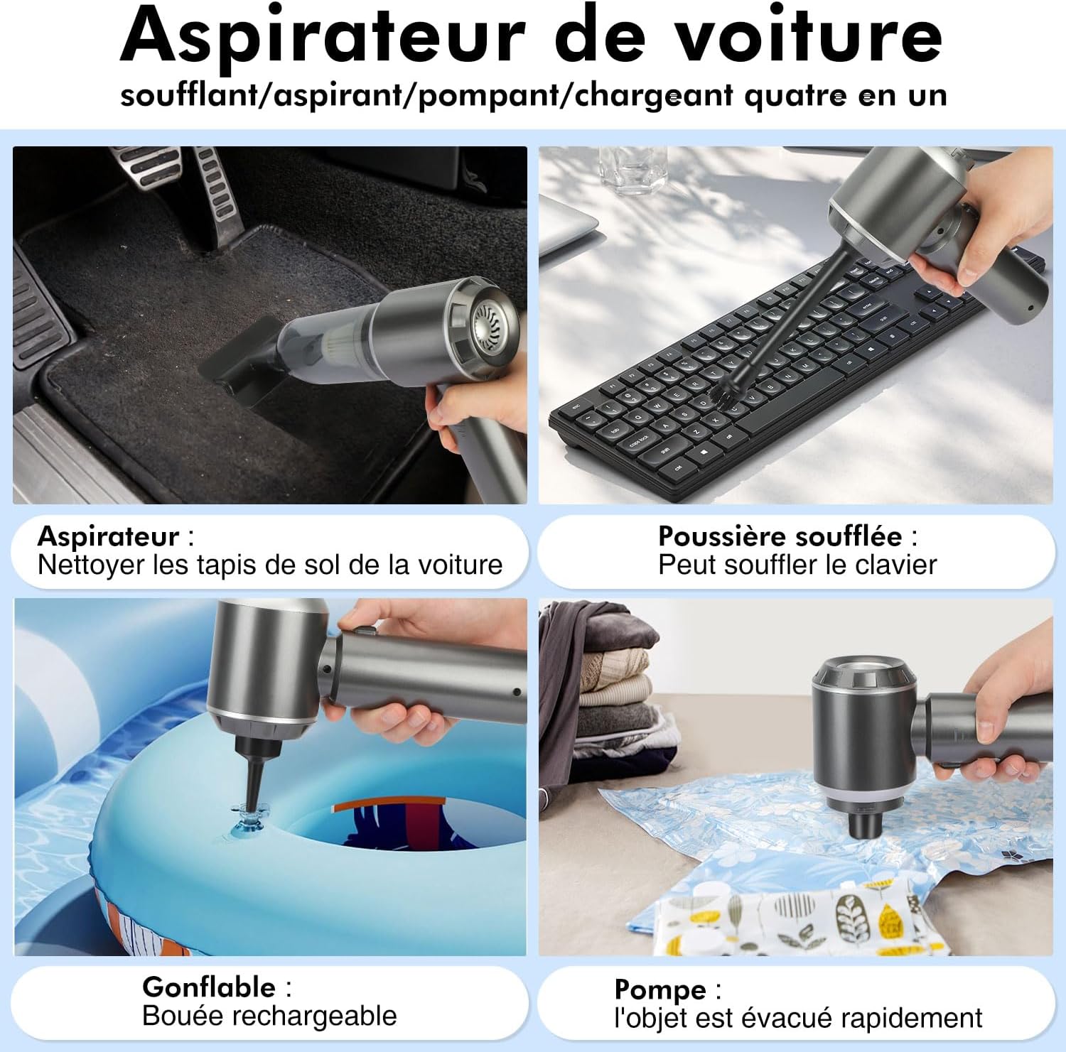 Aspirateur Voiture Sans Fil 15000PA, Mini Aspirateur à Main Portable, Moteur Brushless, Idéal pour Poils d'Animaux et Maison - 5