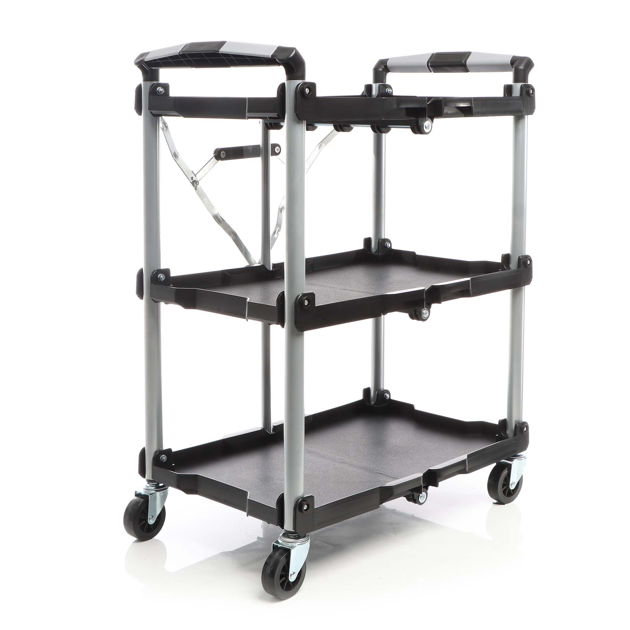 Wiltec Carrello pieghevole multiuso con 3 piani Fino a 120 kg Per Wiltec Carrello pieghevole multiuso con 3 piani Fino a 120 kg Per