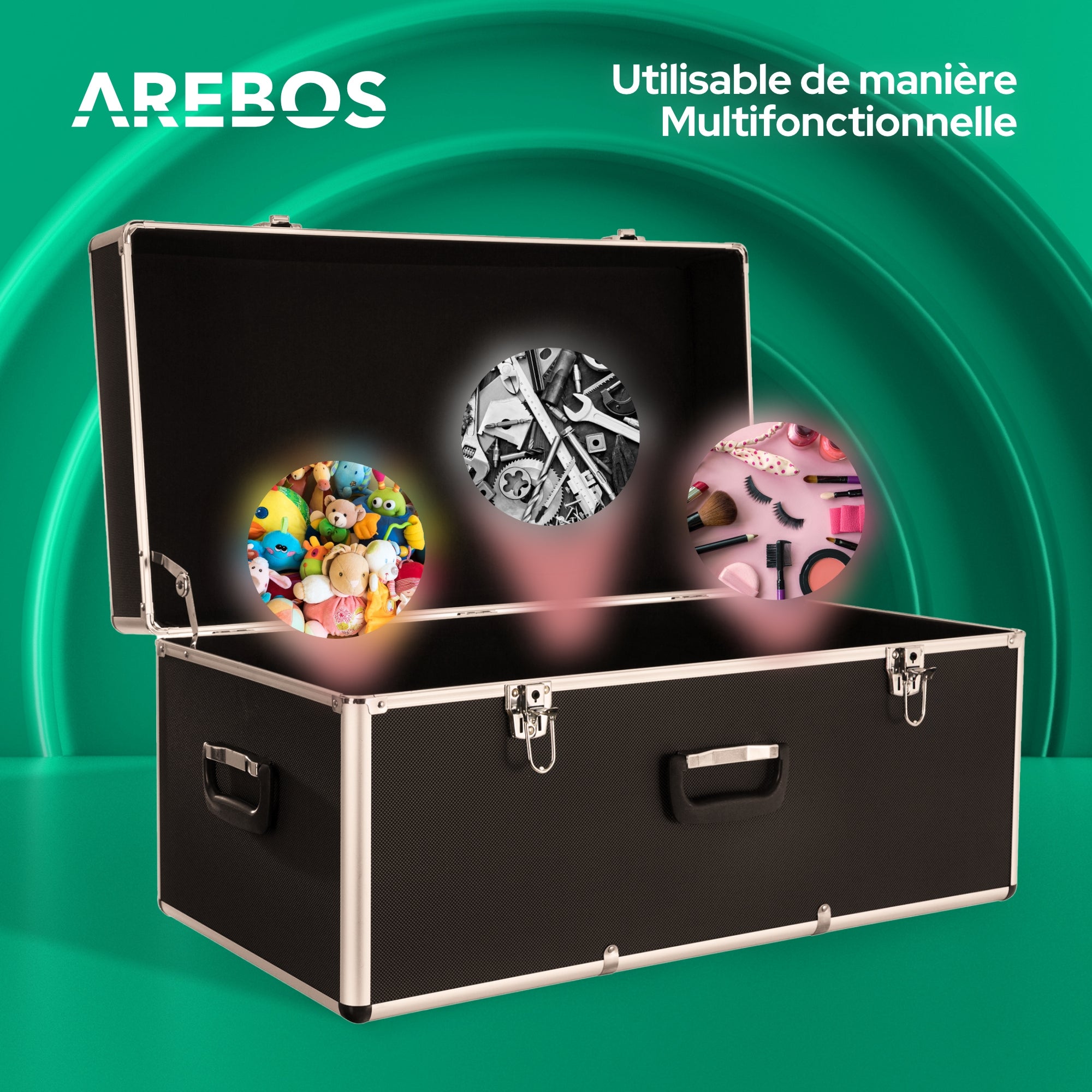 AREBOS Lot de 3 valises de transport Aluminium Volume total de 200 l verrouillables avec poignées Boîtes de transport - 8