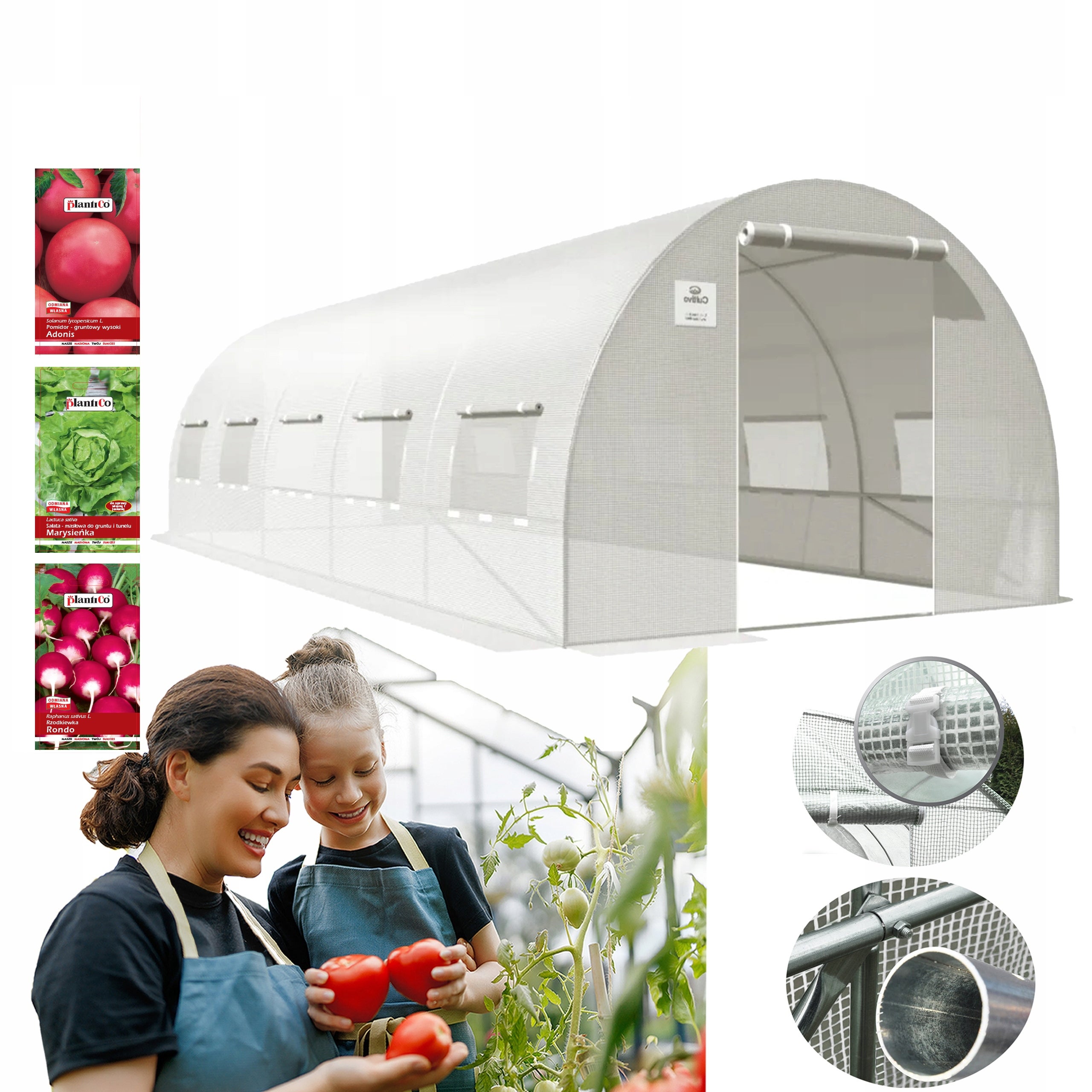 Tunel Ogrodowy Cultivo Foliowy Szklarnia 3x8x2 - 24m2 Biały Podwójne Drzwi Uv4 1 szt