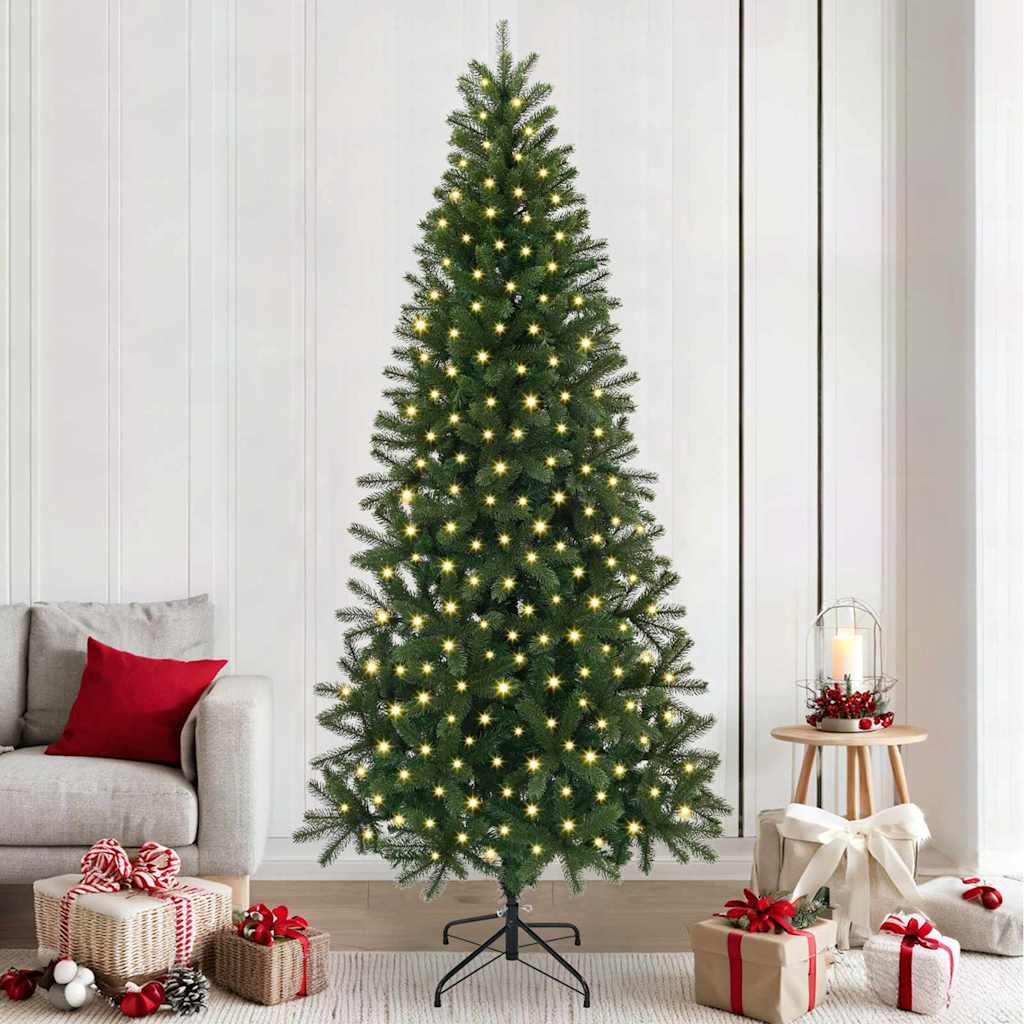 Sztuczna choinka z 300 diodami LED Zielony 240 cm PE i PVC