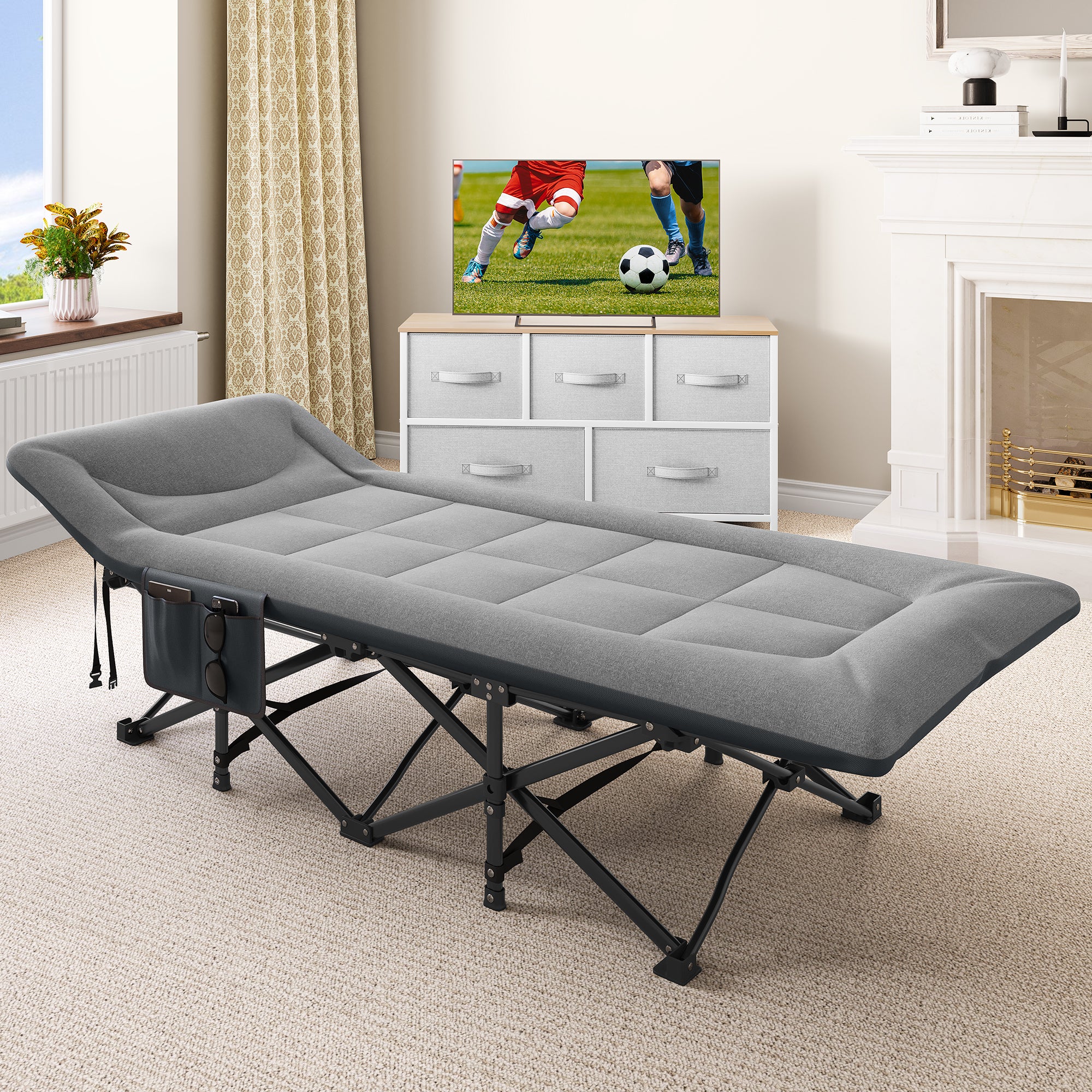 YITAHOME Lit de Camping - Pliant pour Adultes - Capacité de 250 kg - Gris - avec Matelas - 2