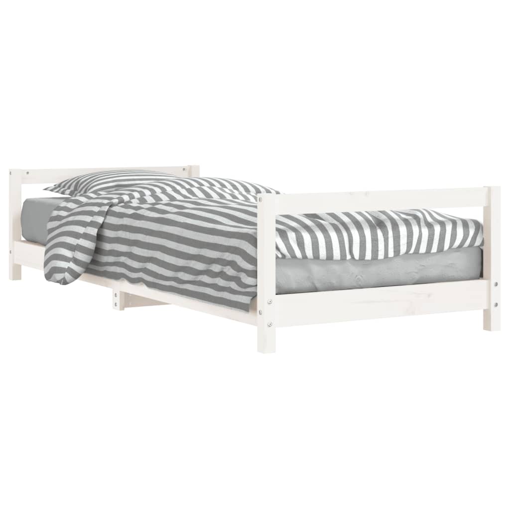 Lit Enfant 90x190 Cm En Bois De Pin Massif Blanc - Cadre De Lit Simple Avec Tête Et Pied De Lit - Pour Enfant à Partir De 4 Ans