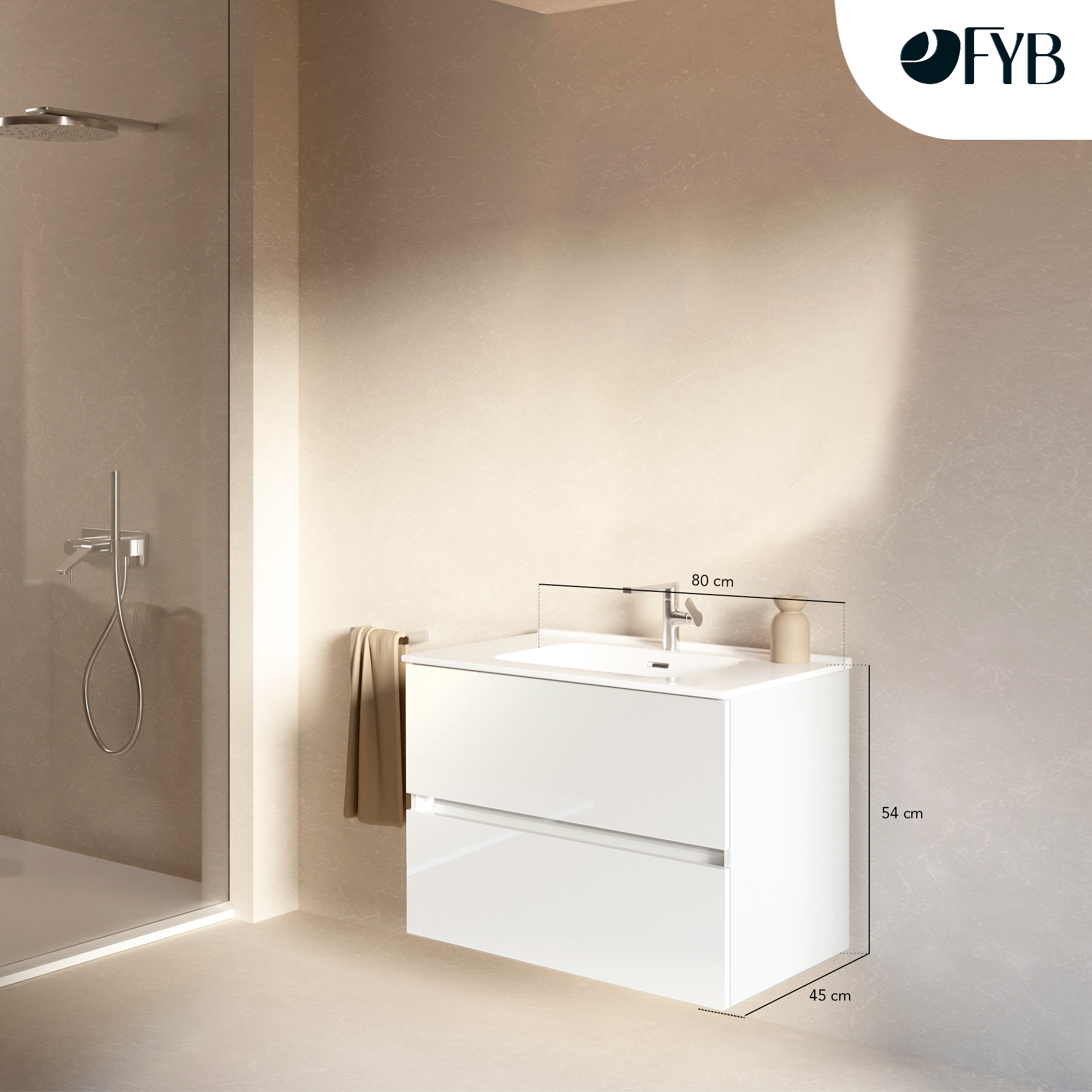 Feel Your Bath Meuble de Salle de Bain Lion Blanc 80 cm avec Plan Céramique Blanc Brillant – Élégant, Compact, Installation Facile - 3