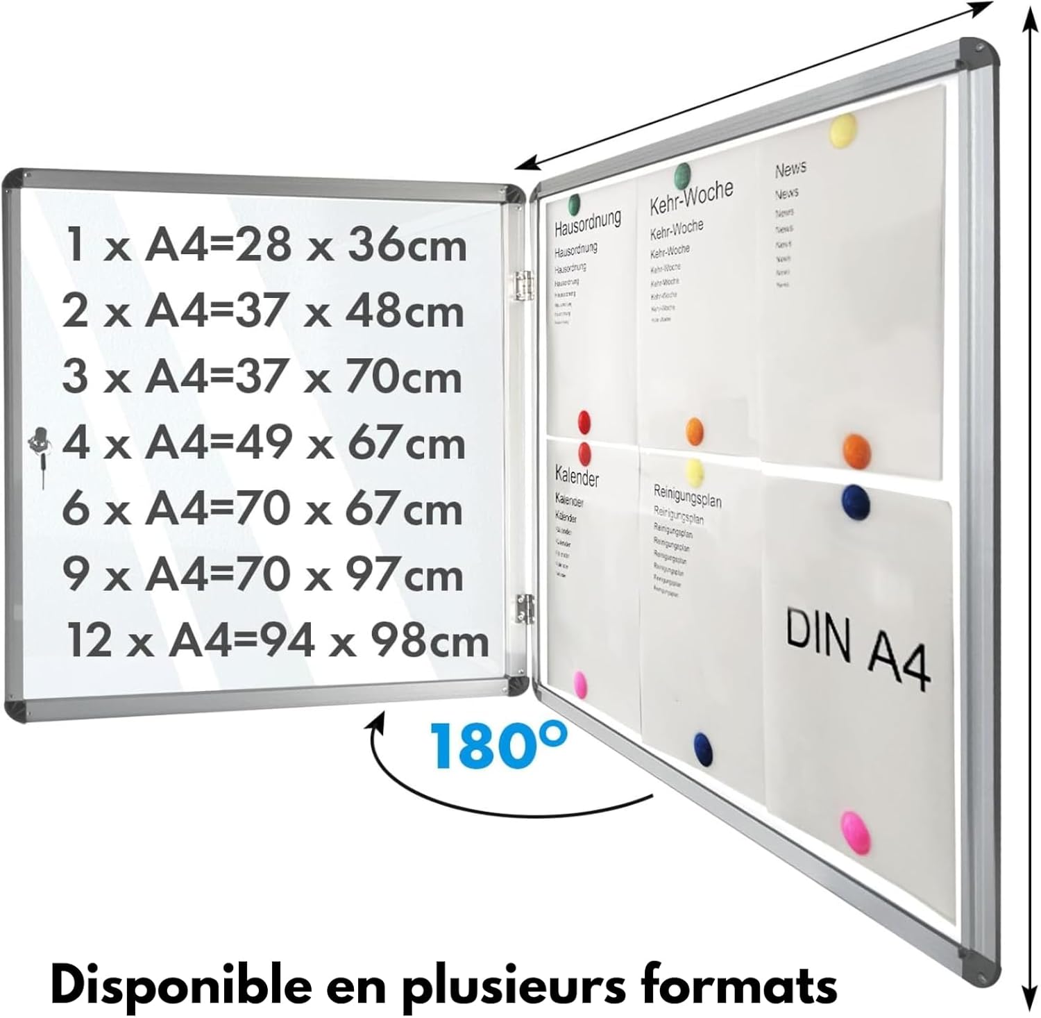 Tableau d’affichage mural intérieur, Vitrine intérieure, 49 x 67 cm 4 x A4 Avec 8 aimants - 3
