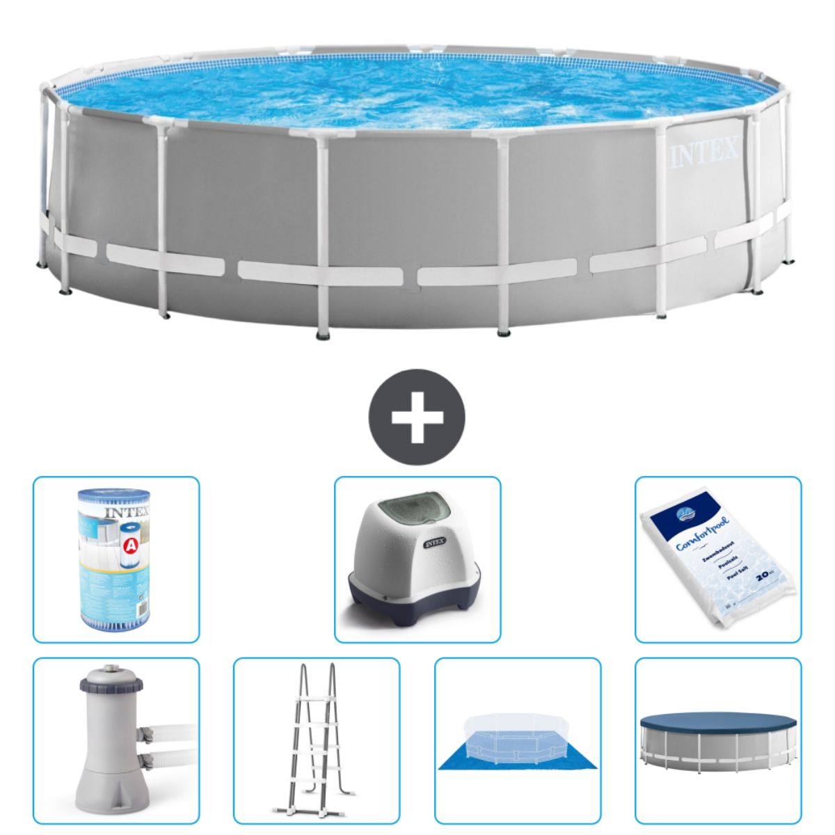 Piscine Intex Round Prism Frame - 457 X 107 Cm - Grise - Comprend Des Accessoires A2266 95631107