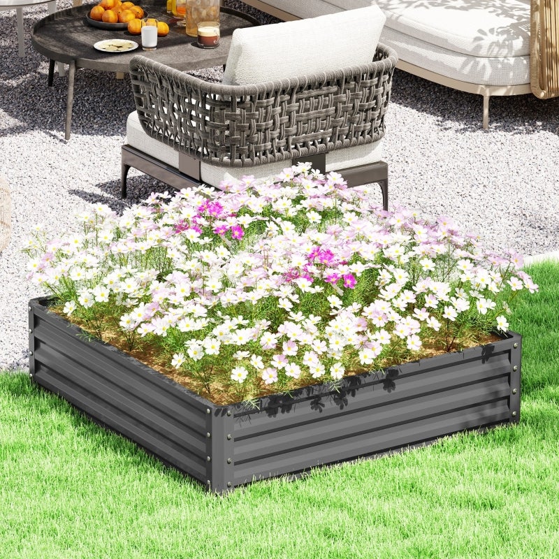 Jardinière surélevée, bac à fleurs, potager, jardinière à herbes aromatiques pour jardin, terrasse, balcon, acier, gris clair, 120 x 120 x 30 cm - 2