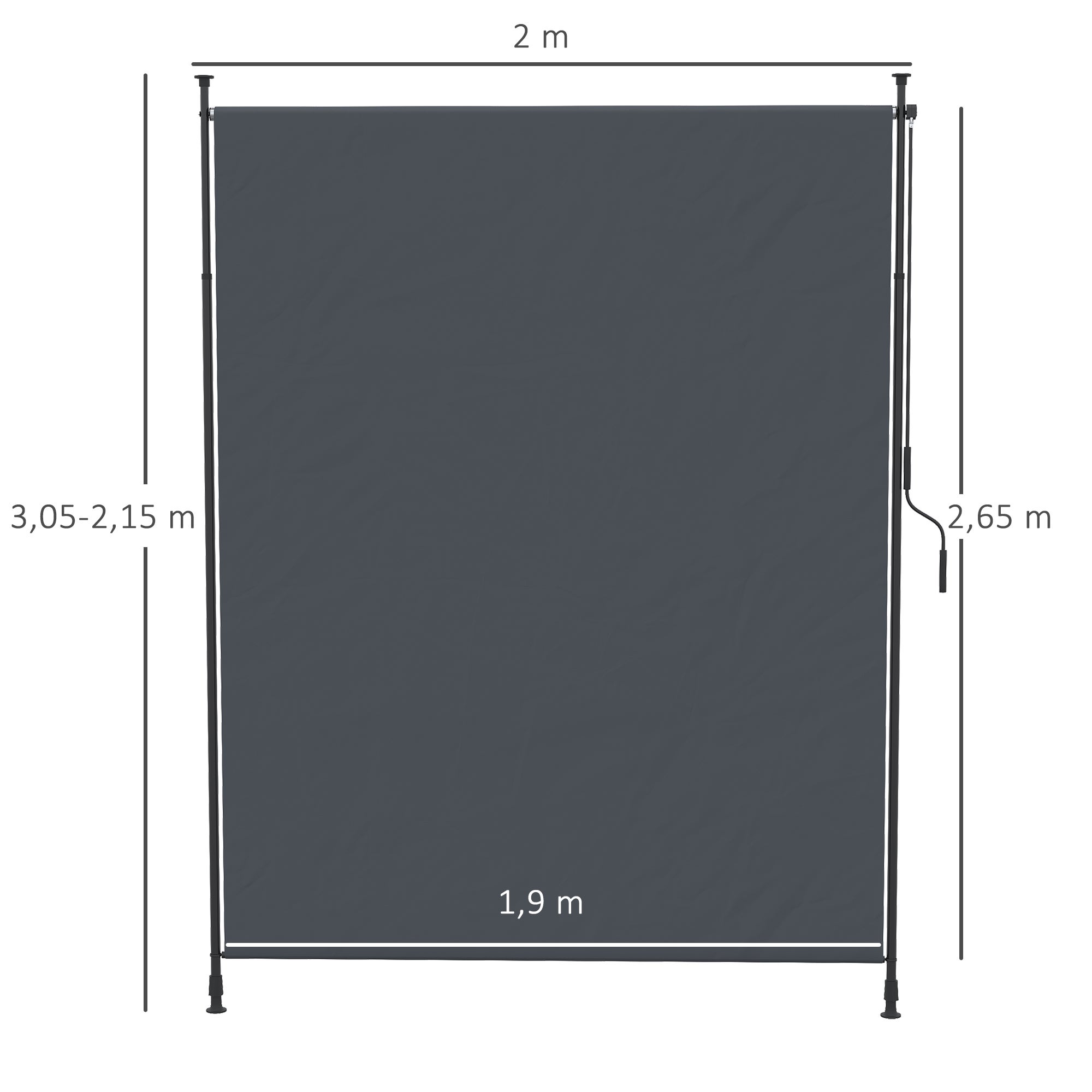 Toldo Vertical Enrolável Outsunny Alumínio, Poliéster Cinzento 200x305 cm - 3