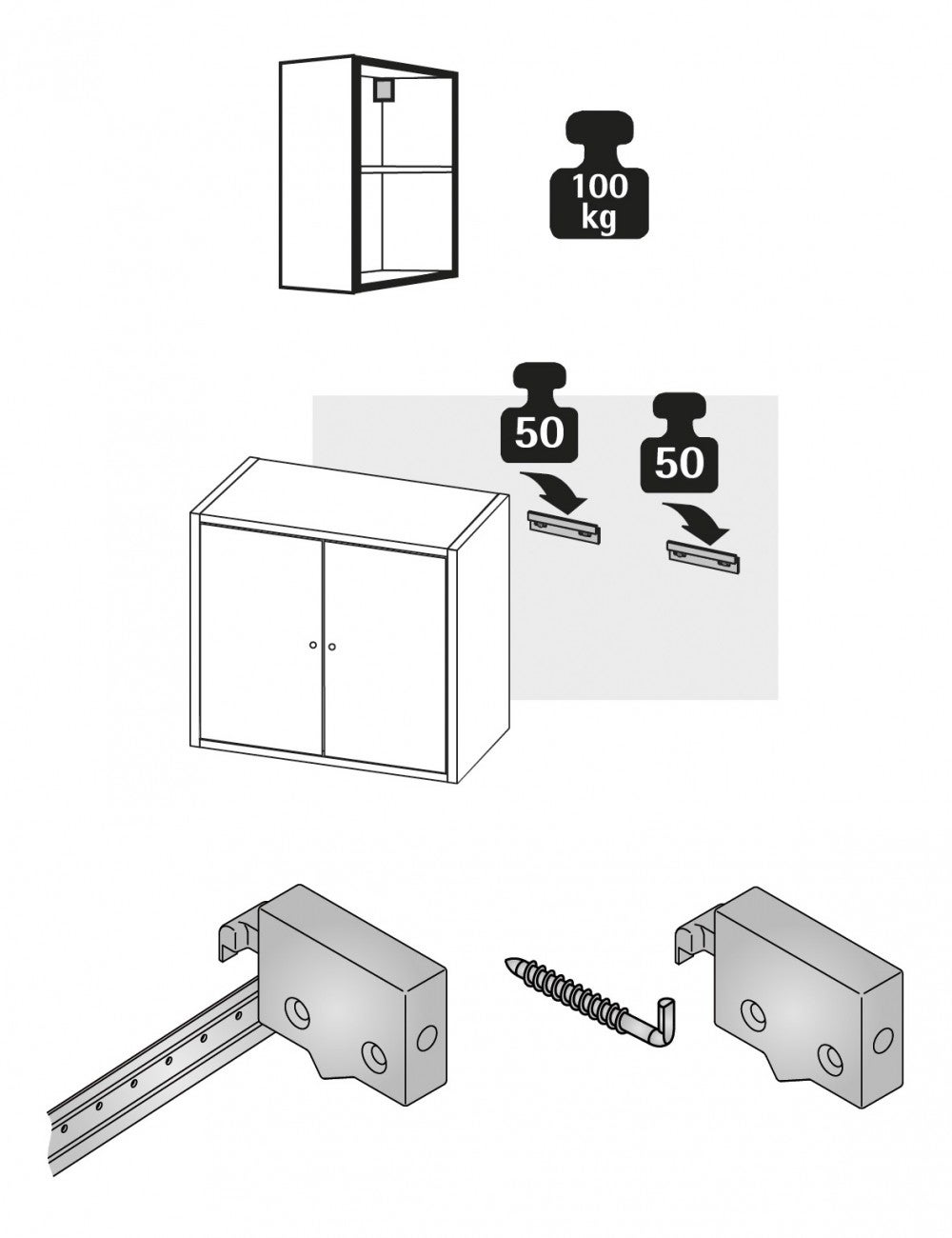 Lot de 2 suspensions pour meuble haut plastique brut HETTICH, l.62 mm - 2