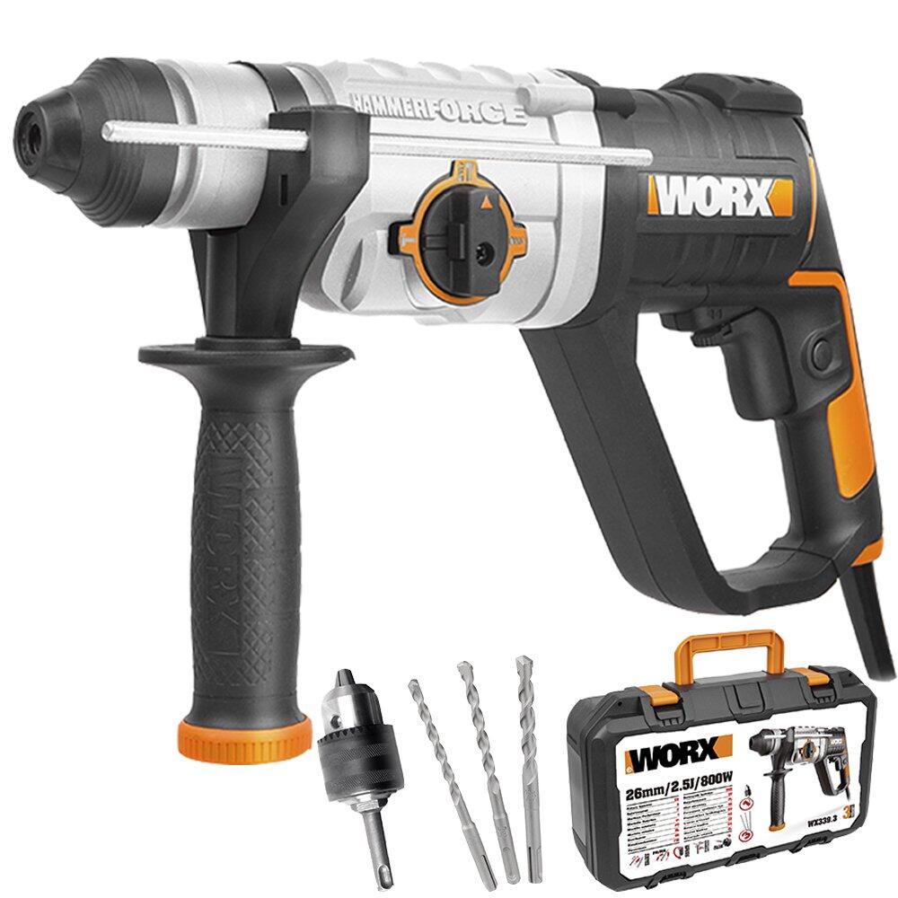 Młotowiertarka 3 w 1 800W WORX, WX339.3 (Dostarczana z 3 wiertłami i 1 dłutem)