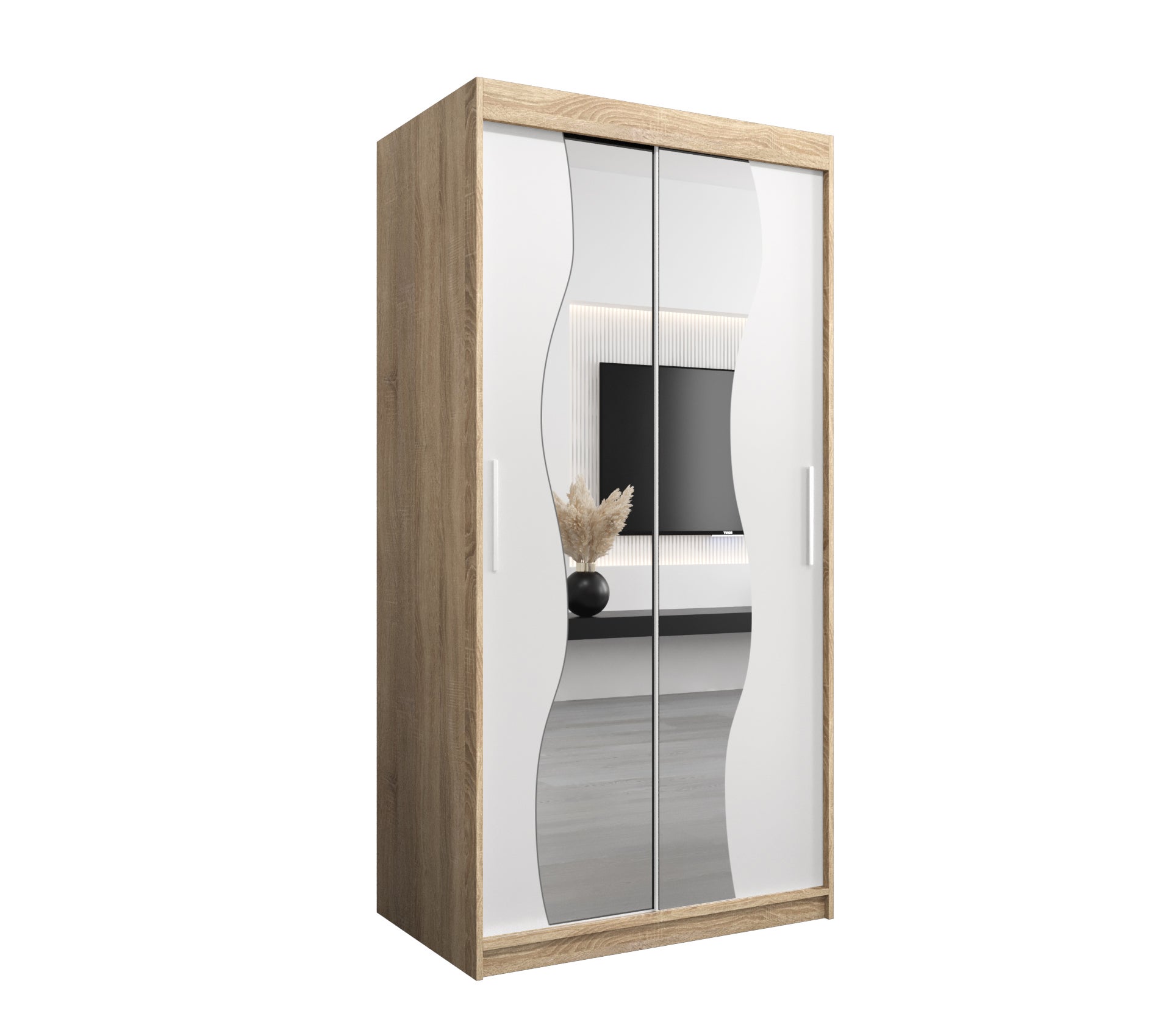 Szafa przesuwna garderoba MADRYT 100 x 62 x 200 cm Sonoma + Biały - Abiks Meble